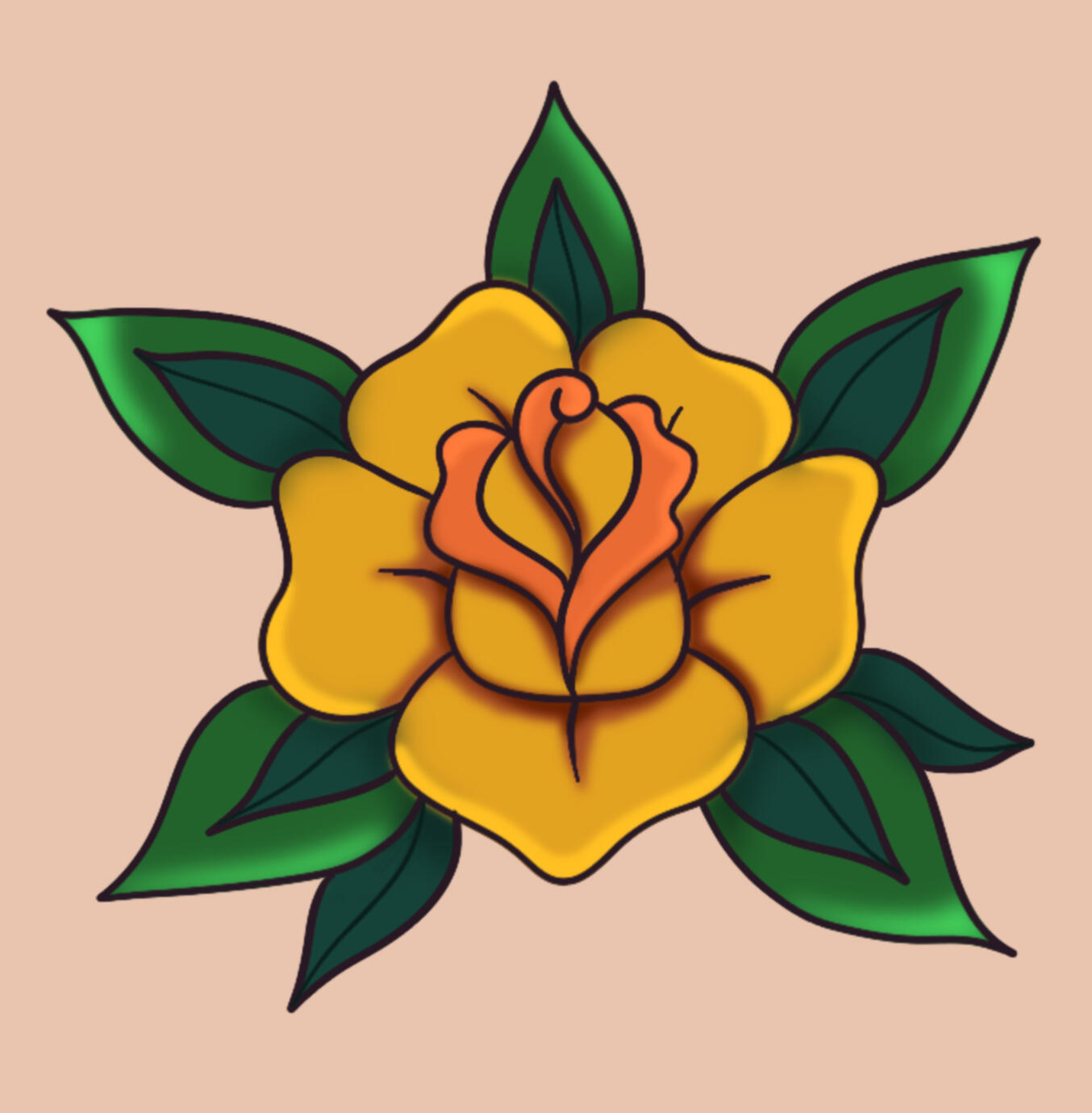 Tattoo style yellow rose